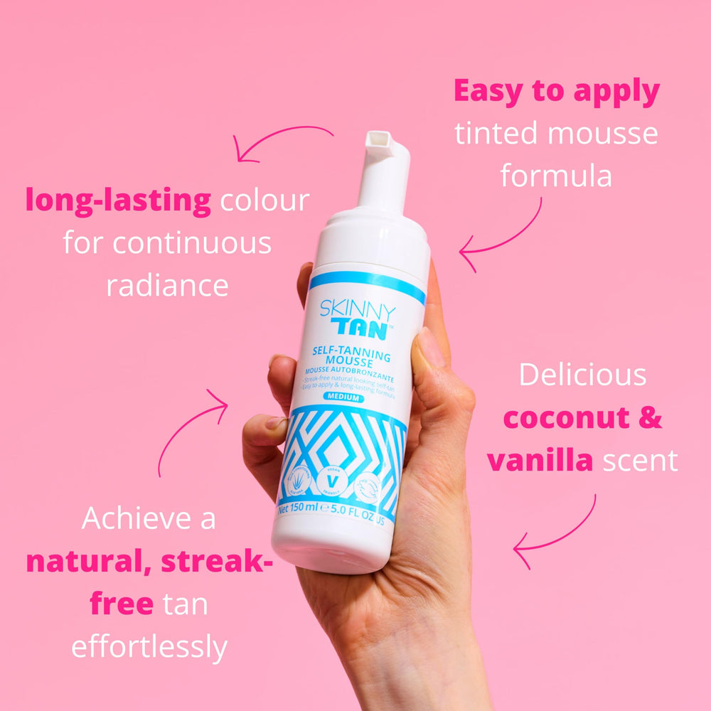 Skinny Tan whipped mousse texture close-up showing fast-absorbing finish