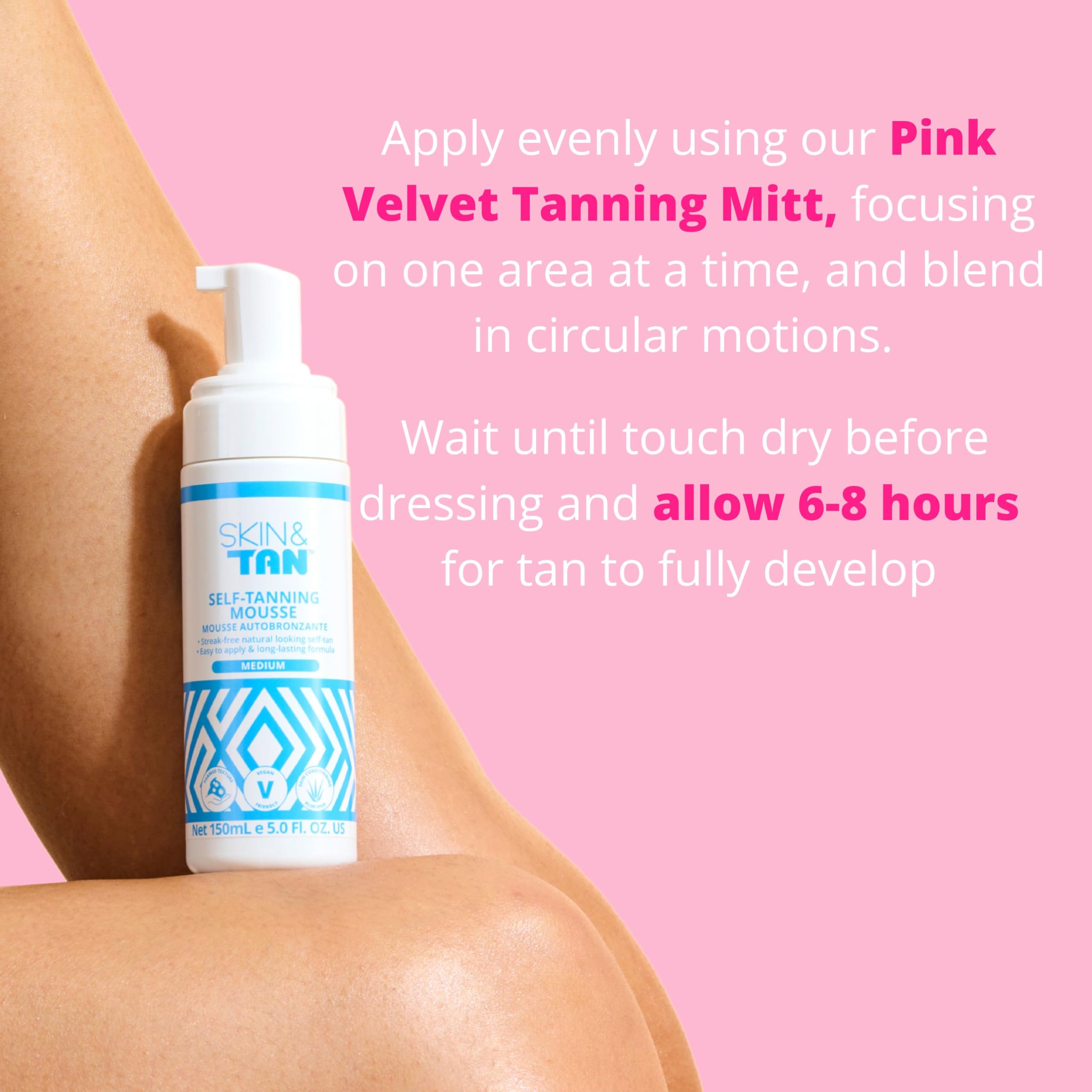 Skinny Tan bottle in hand showing 5.2 oz scale and travel convenience