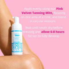Skinny Tan bottle in hand showing 5.2 oz scale and travel convenience