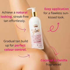 close-up of Skinny Tan lotion texture highlighting quick absorption benefit