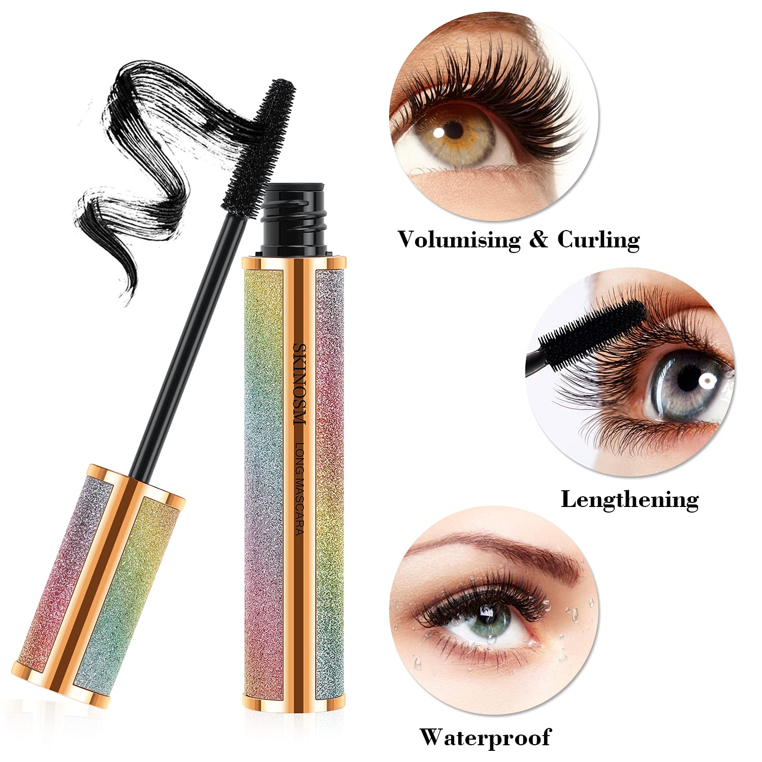 SKINOSM before and after lashes demonstrating visible length and fullness