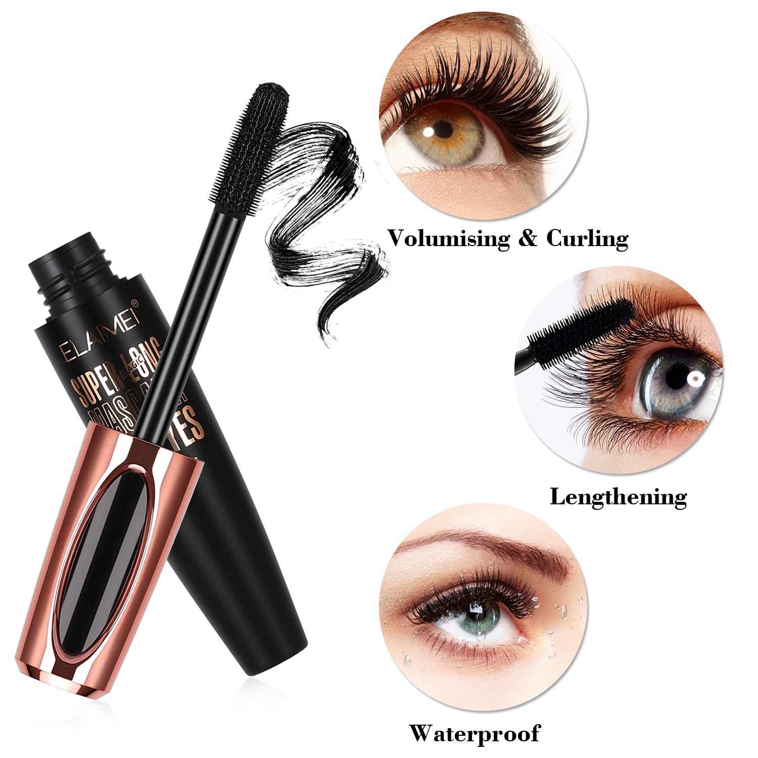 SKINOSM applied on lashes demonstrating dramatic length and defined separation for photos