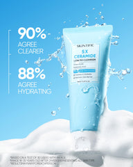 SKINTIFIC cleanser tucked in toiletry bag for travel, underlines portability and safety