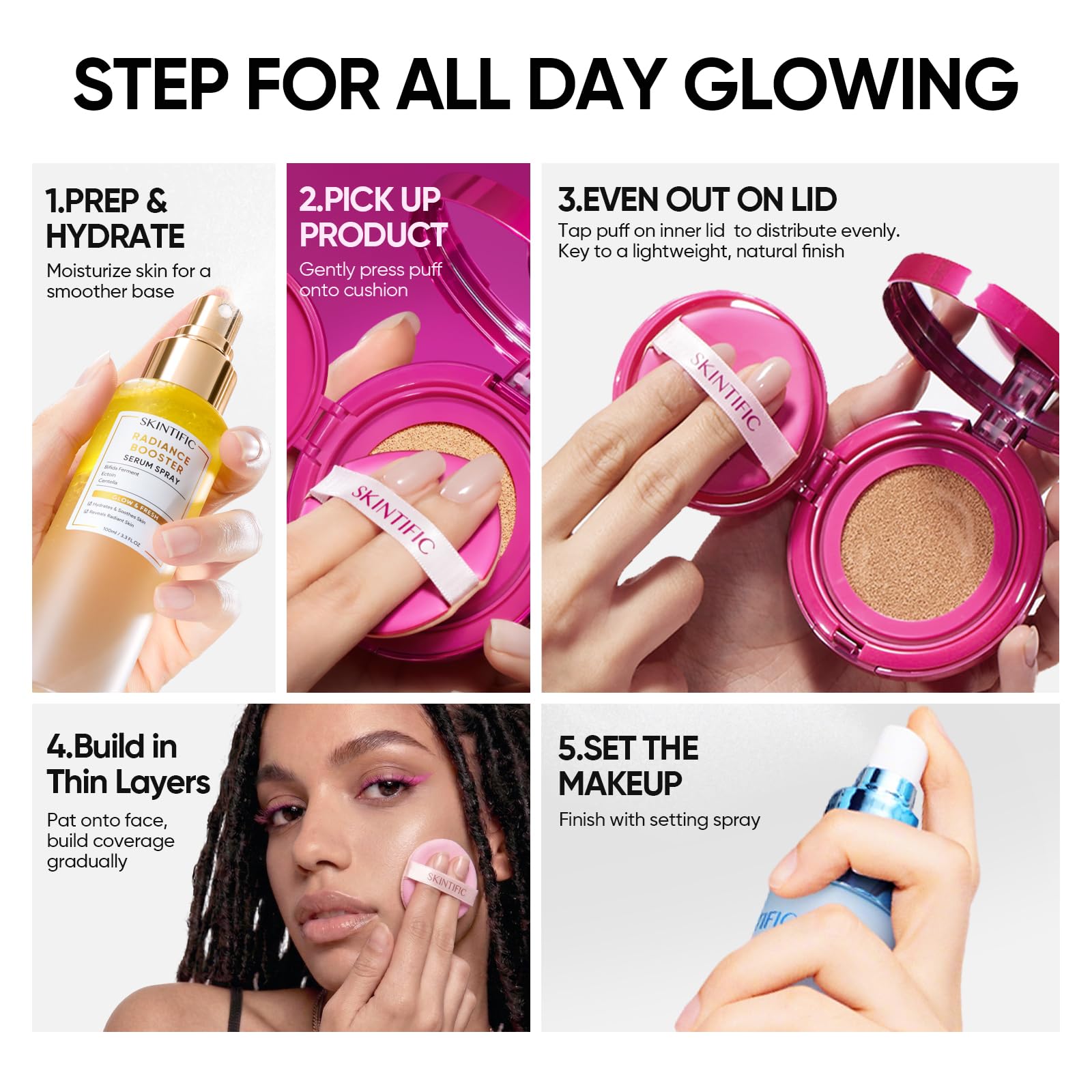SKINTIFIC compact placed in a handbag showing convenient touch-up accessibility