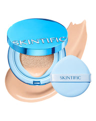SKINTIFIC cushion compact front view showing sleek packaging and portability benefit