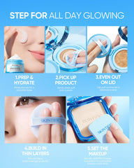 SKINTIFIC cushion inside makeup bag in lifestyle scene for all-day convenience benefit