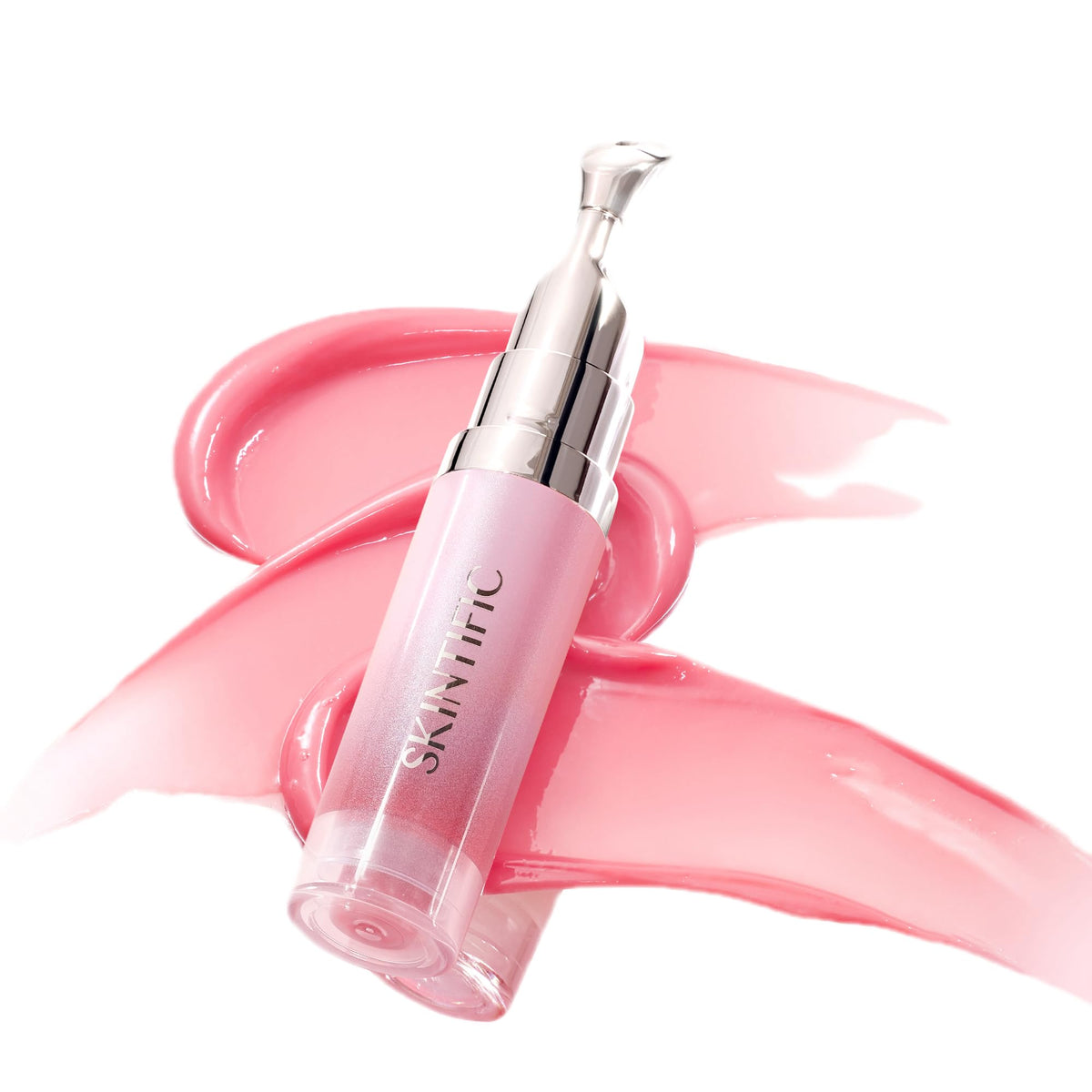 SKINTIFIC front packaging showing baby pink tint and glossy finish benefit