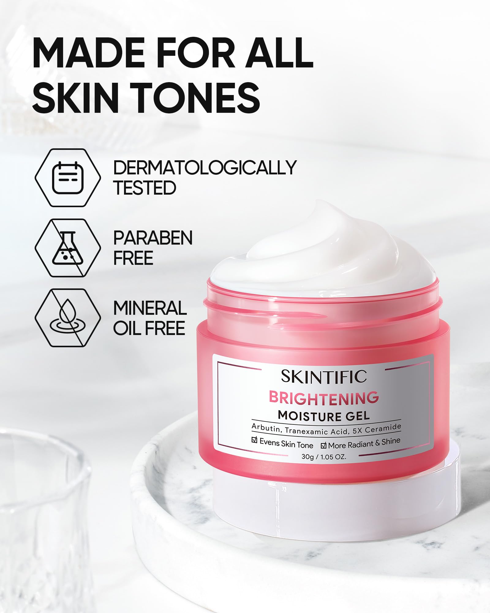 SKINTIFIC label highlighting niacinamide and tranexamic acid ingredients