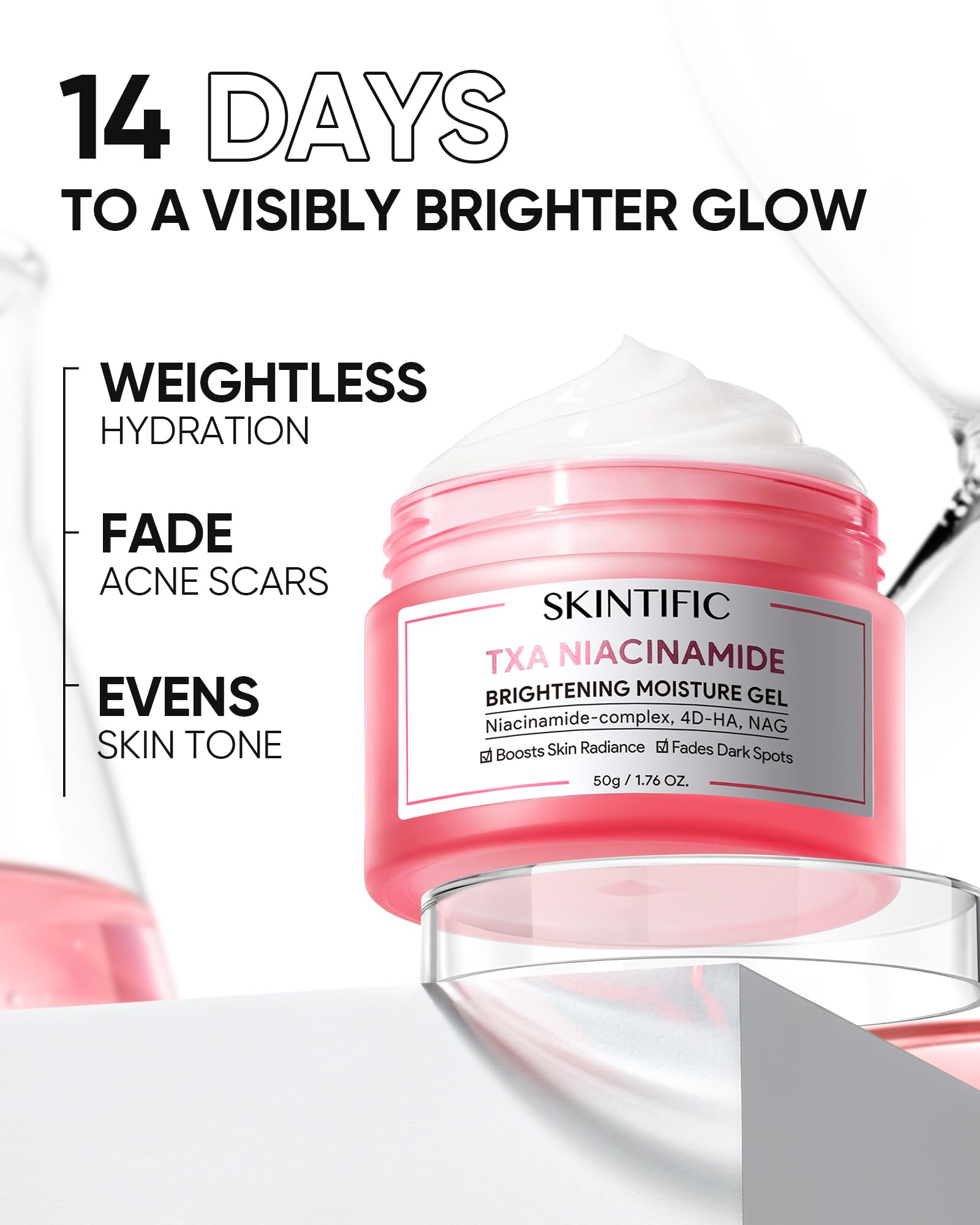 SKINTIFIC jar open showing label text and ingredient highlights for clarity