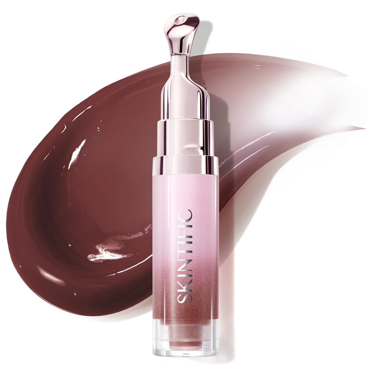 SKINTIFIC lip serum front packaging showing product and warm cocoa tint benefit