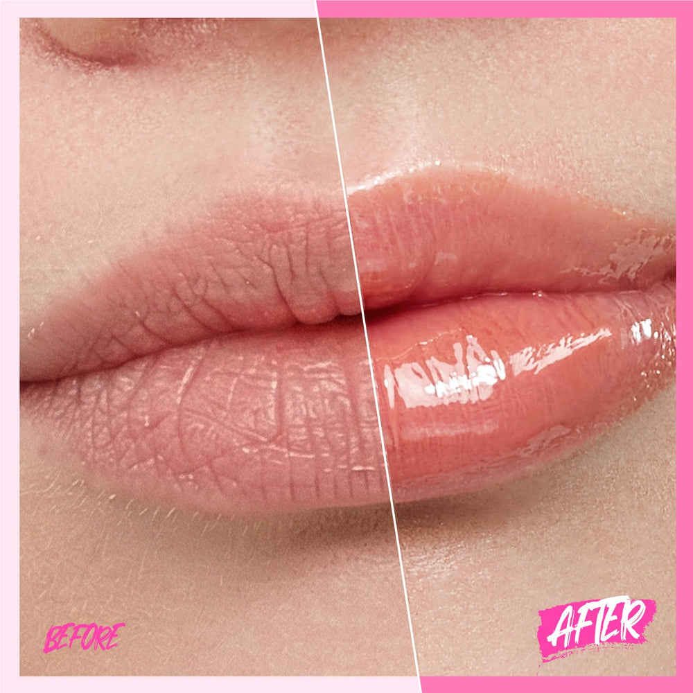 SKINTIFIC lip swatch on hand showing sheer tint and glossy shine benefit