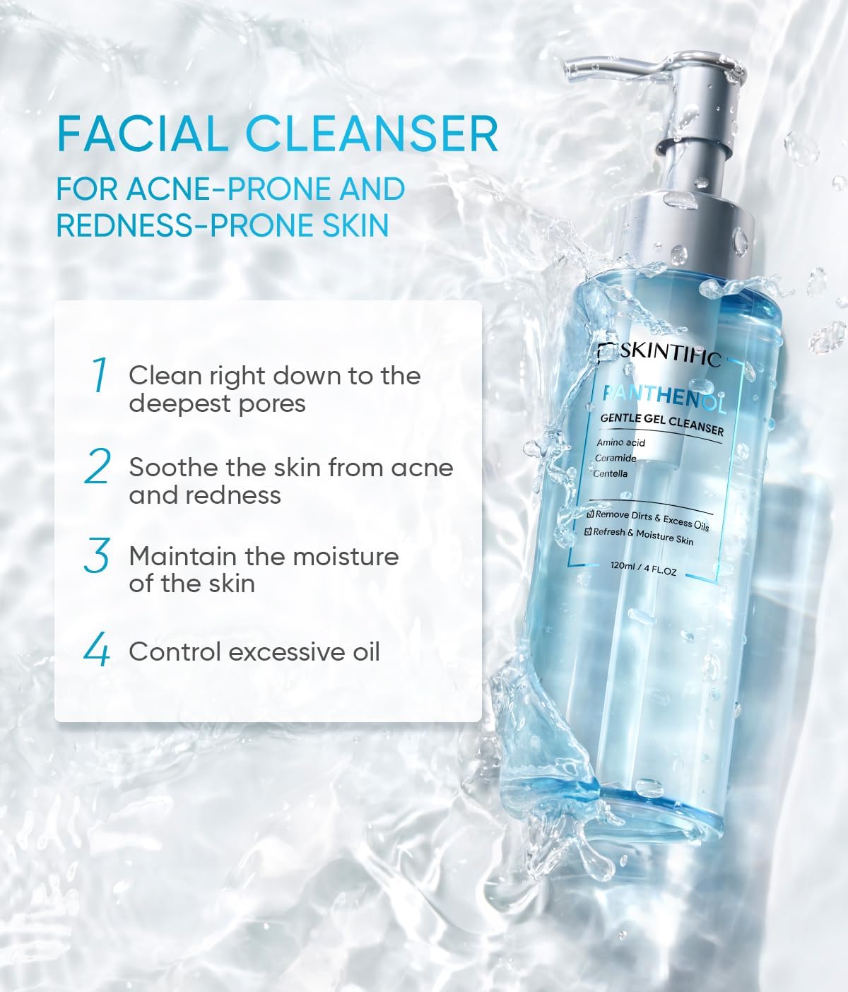 SKINTIFIC pump dispensing foam demonstrating easy single-hand use benefit