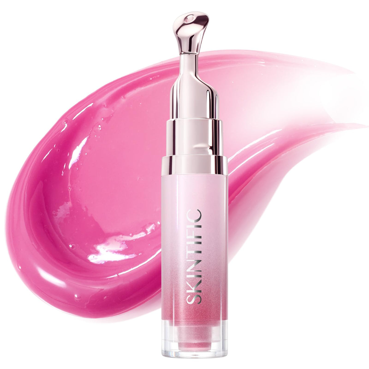 SKINTIFIC front packaging showing glossy tinted lip serum and benefits
