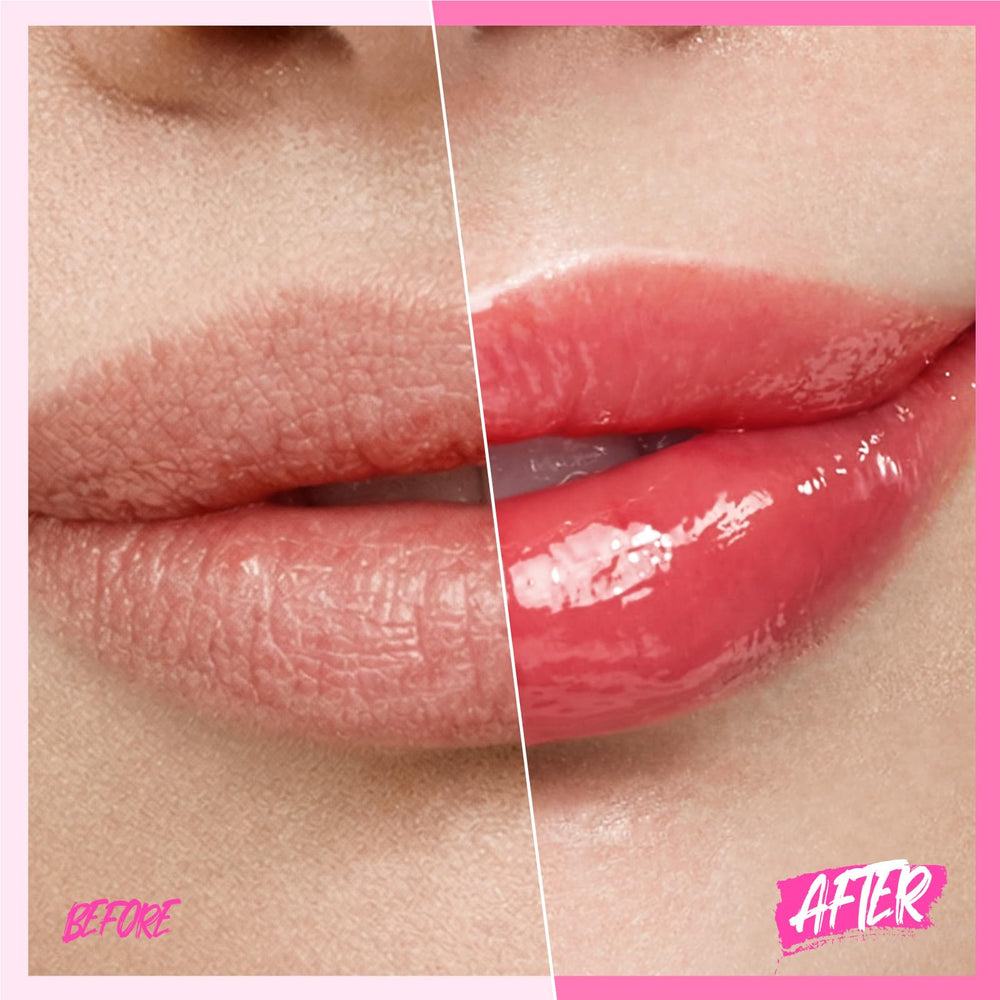 SKINTIFIC tint applied on lips illustrating cherry-red sheen and moisturized look