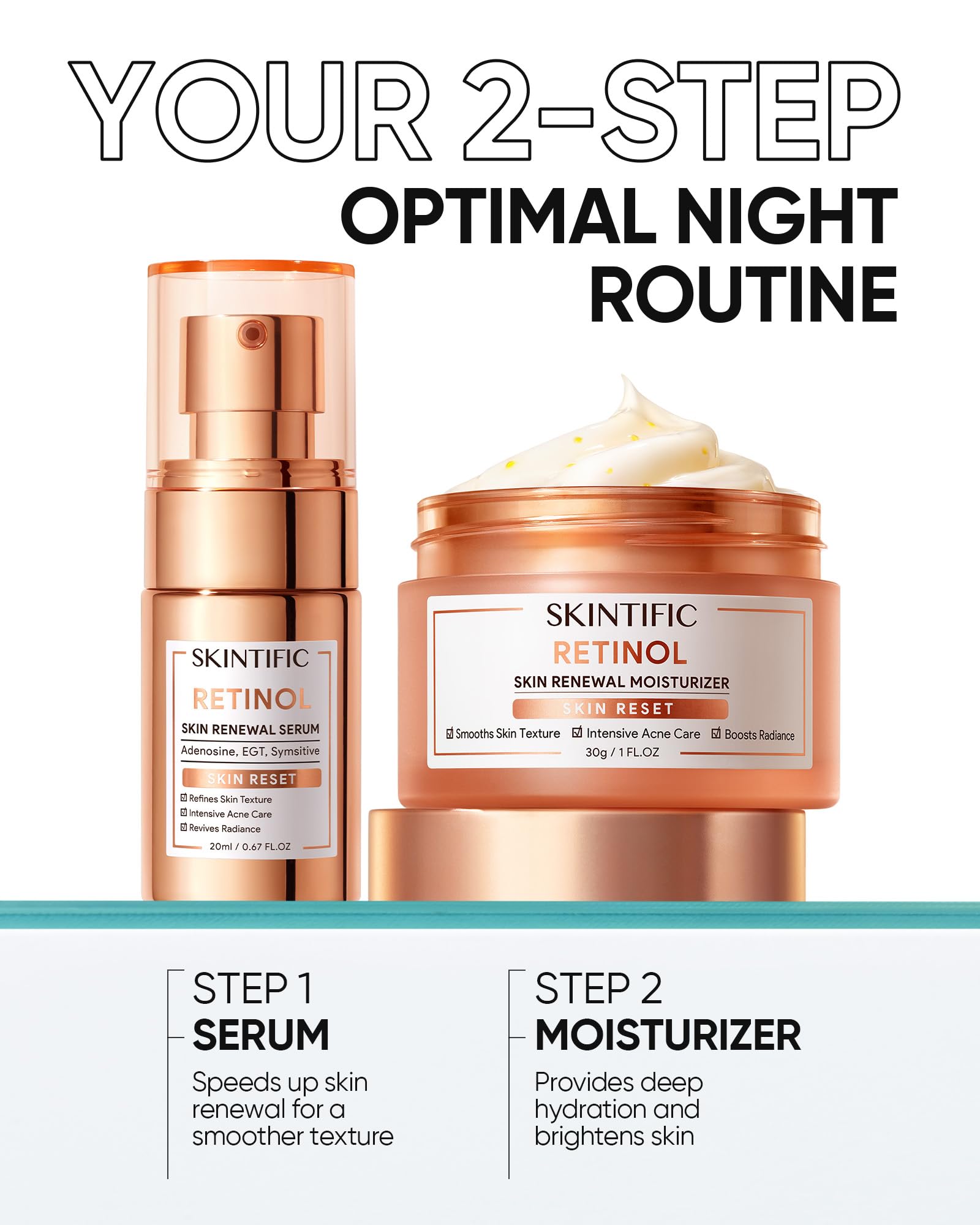 SKINTIFIC arranged raw ingredient visuals of zinc PCA and lecithin, clarifying action