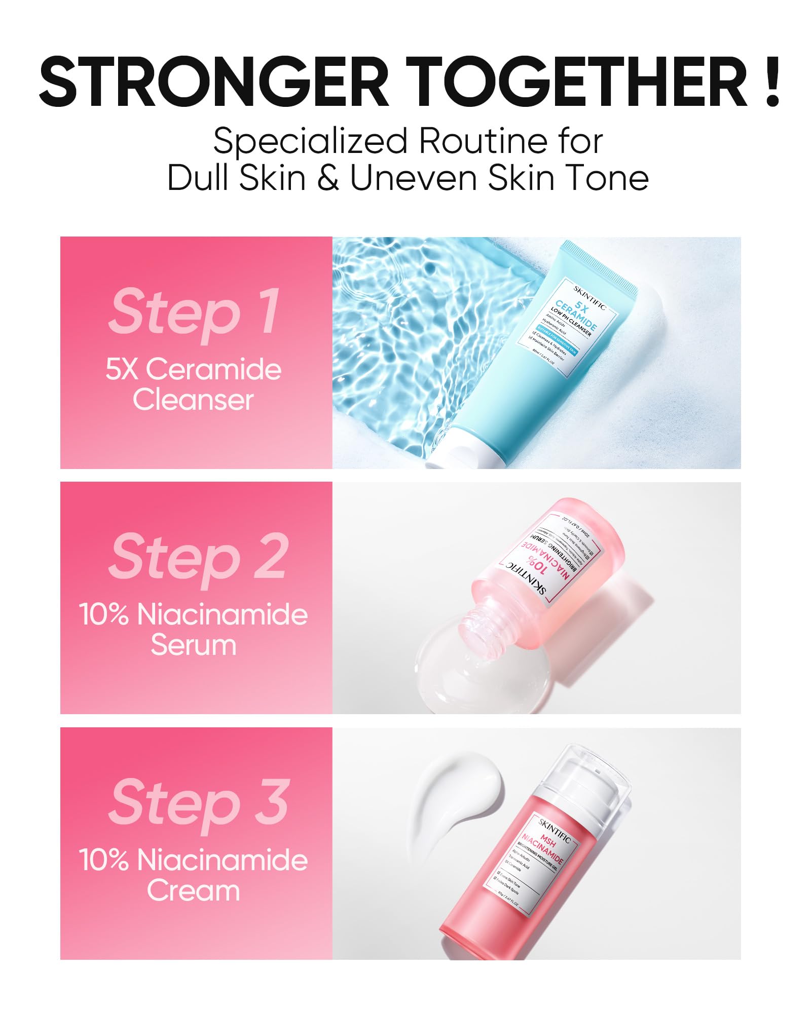 SKINTIFIC serum being applied to cheek demonstrating calming and brightening effect