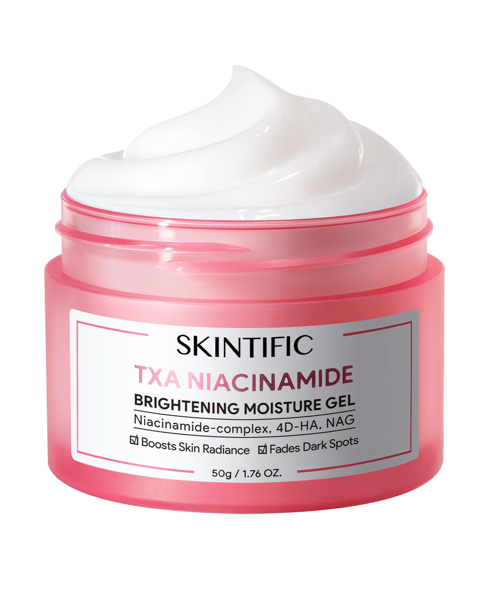 SKINTIFIC jar front view showing label and 50g size benefit: clear product identity