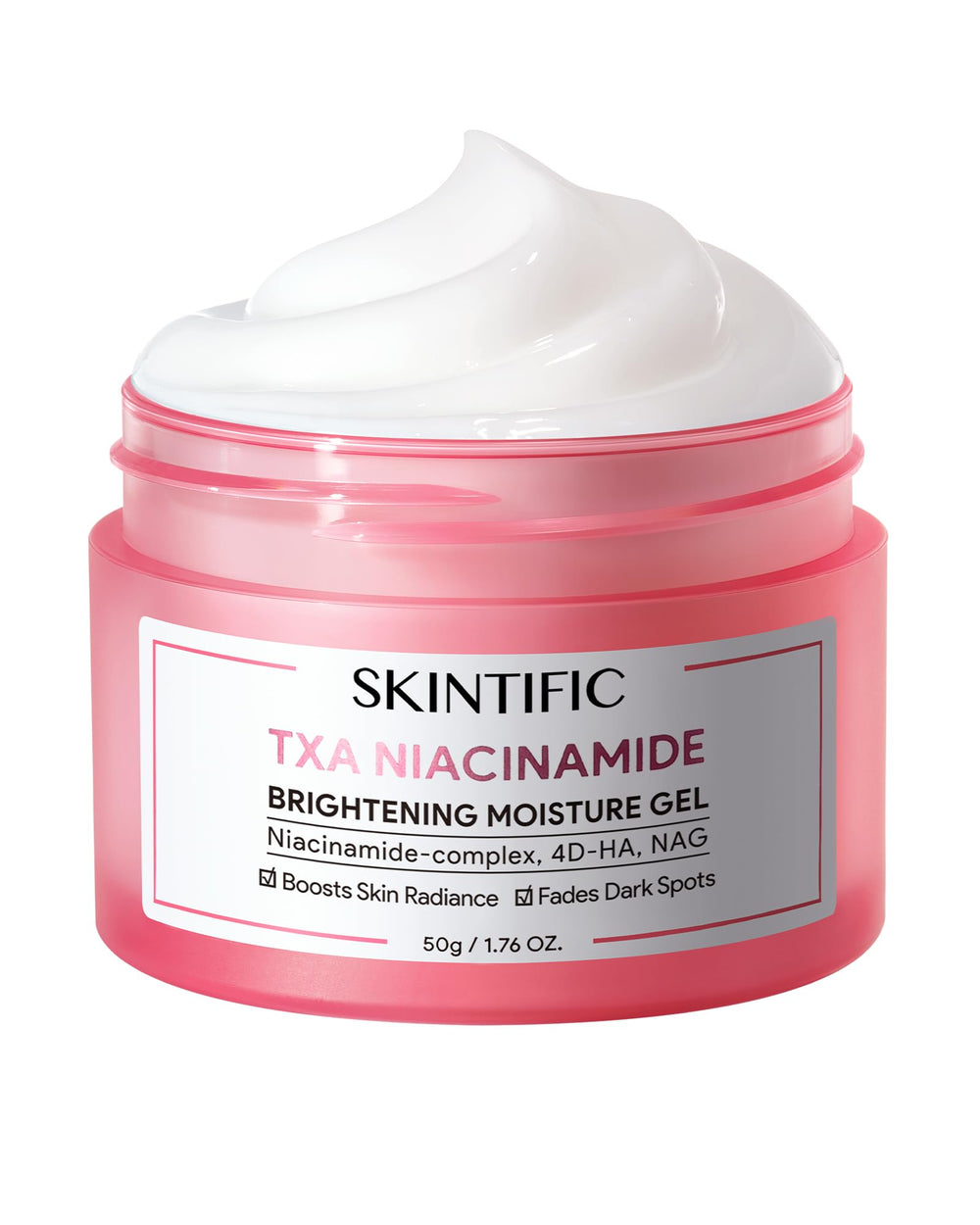 SKINTIFIC jar front view showing label and 50g size benefit: clear product identity