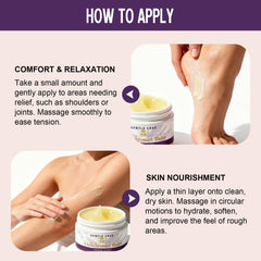 SKSOYT balm ingredients display with almond oil and beeswax highlighting natural formulation