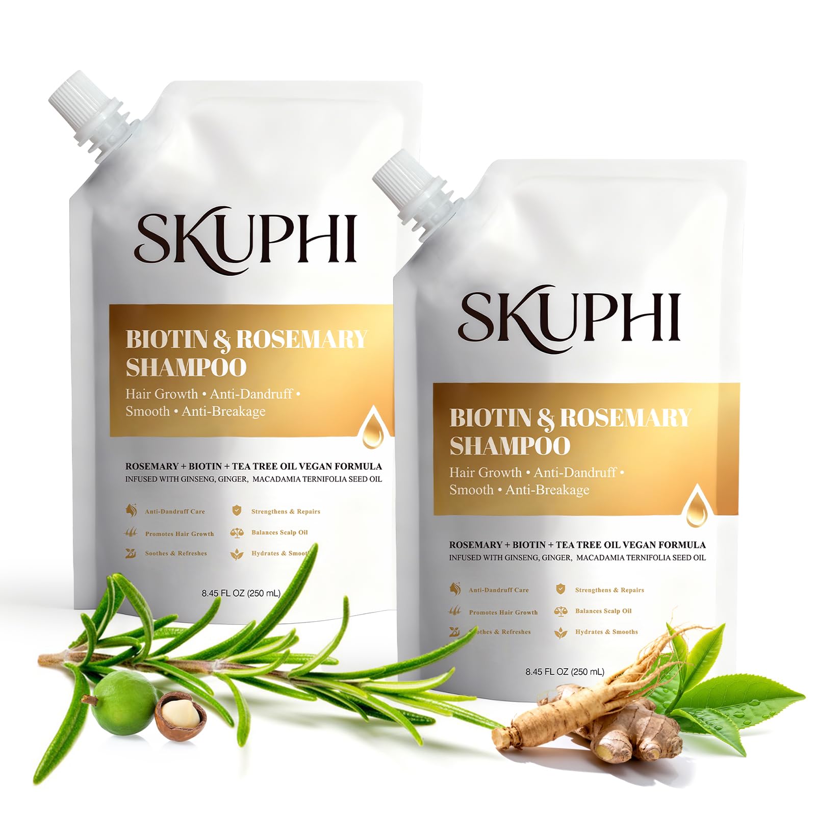 SKUPHI front bottle view showing label and calming rosemary scent benefit