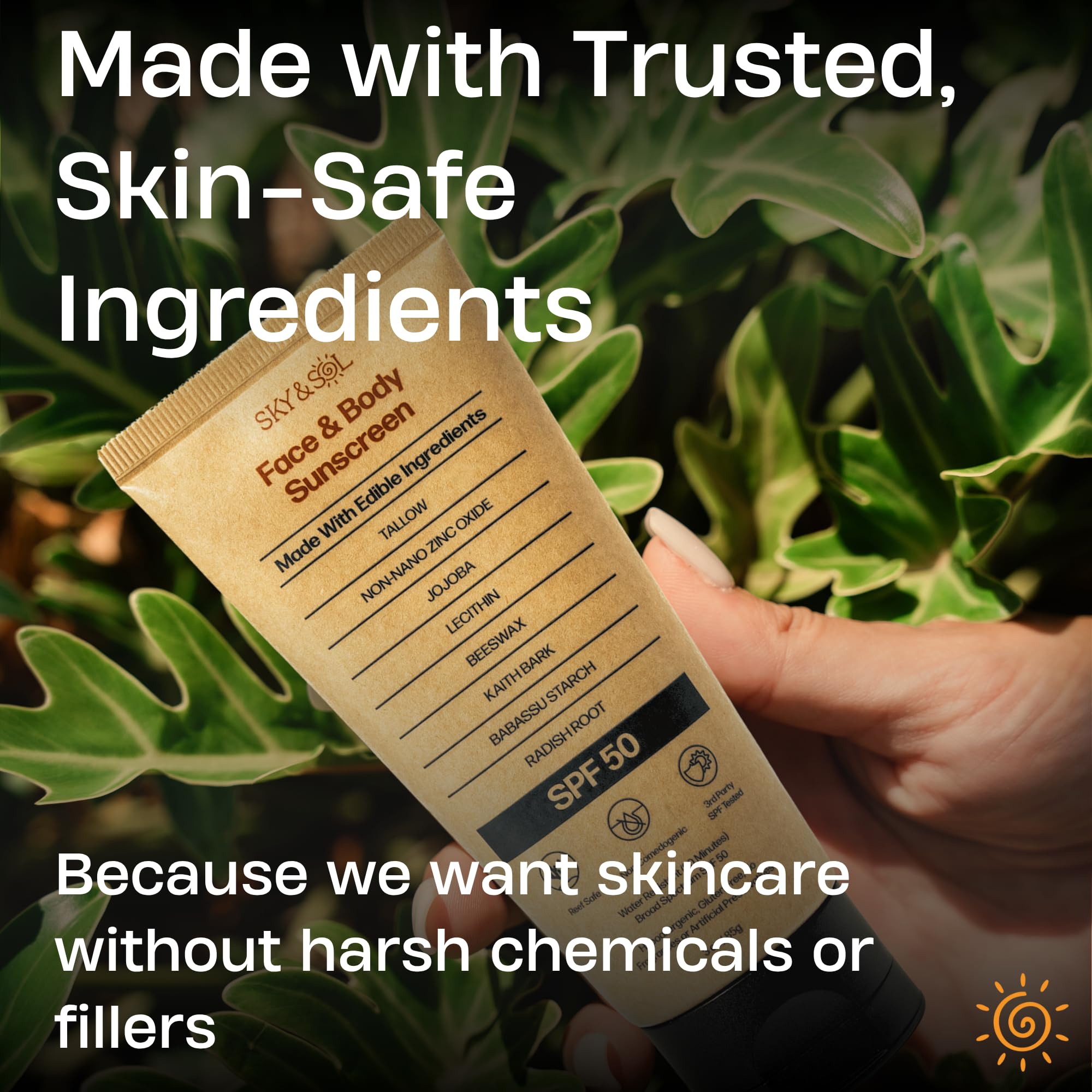 Sky and Sol applied on face demonstrating blendable, makeup-friendly protection