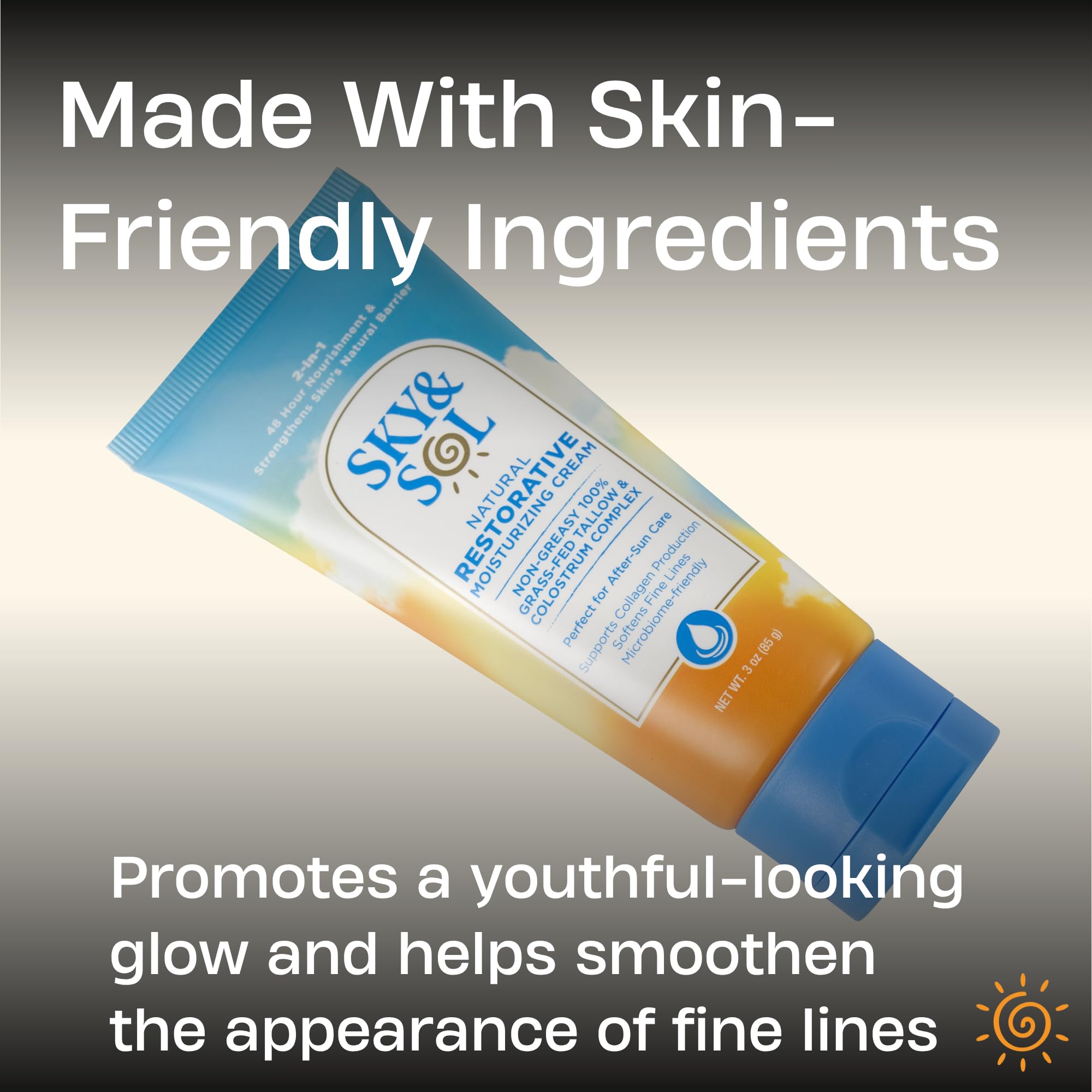 Sky and Sol ingredient display highlighting natural oils and grass-fed tallow