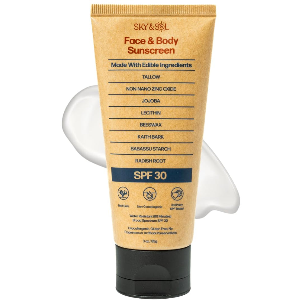 Sky and Sol front tube packaging showing SPF 30 and natural ingredients benefit