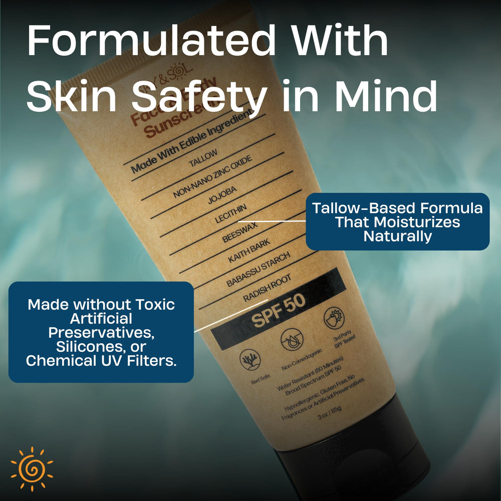 Sky and Sol sunscreen on beach bag representing reef-safe protection outdoors