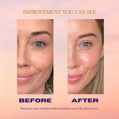 Sky Bliss ingredient label highlighting vitamin C, hyaluronic acid, niacinamide benefits
