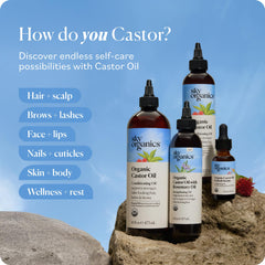 Sky Organics bottle on bathroom shelf in lifestyle setting promoting daily self-care