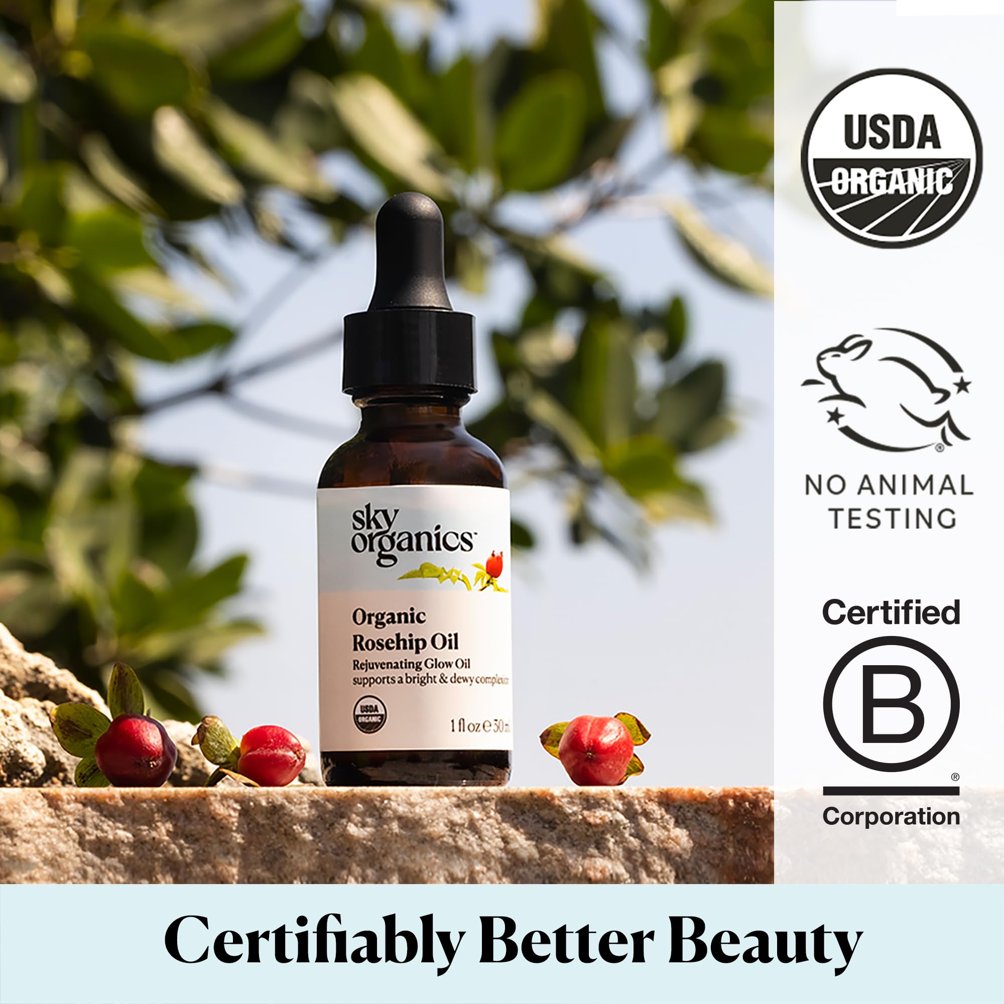 Sky Organics bottle on bathroom shelf styled to inspire daily use
