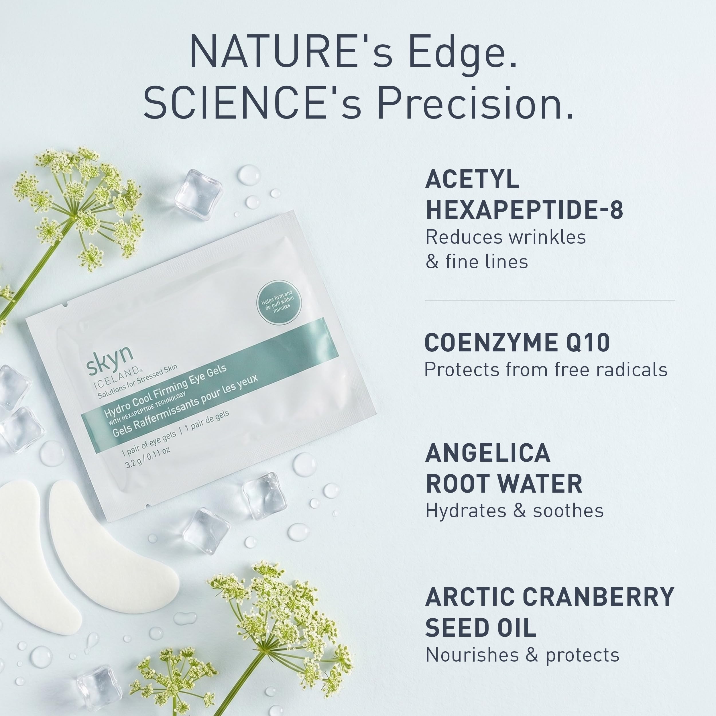 Skyn ICELAND patch applied under eye demonstrating instant cooling