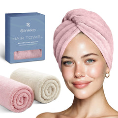Slinkko front view of towel wrap showing shape and easy fit benefit