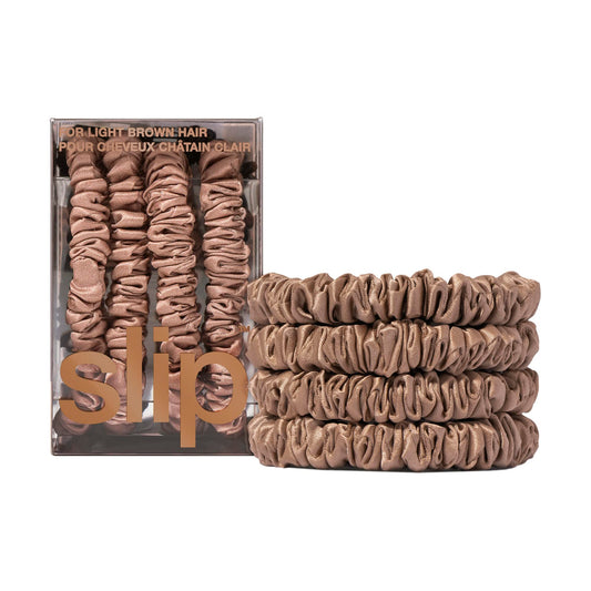 SLIP light brown scrunchie front view showing refined finish and gentle hold