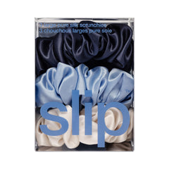 SLIP scrunchies flat lay of three colors illustrating versatile styling options