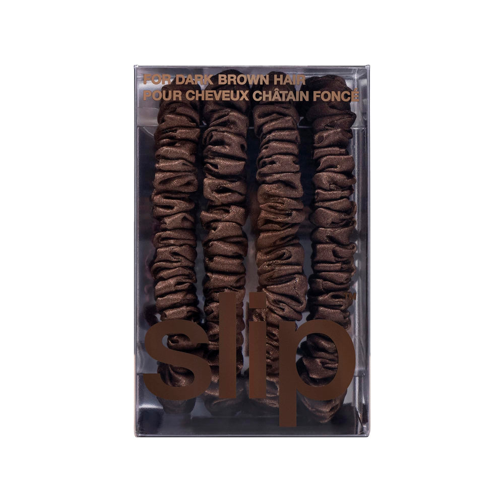 SLIP boxed set of four dark brown scrunchies ideal as a luxury gift