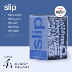 SLIP scrunchie holding a sleek ponytail showing anti-crease benefit