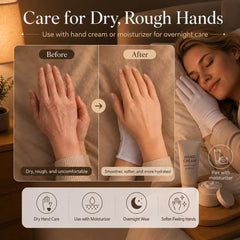 SLWJAXGT gloves worn after applying lotion demonstrating retention and bedding protection