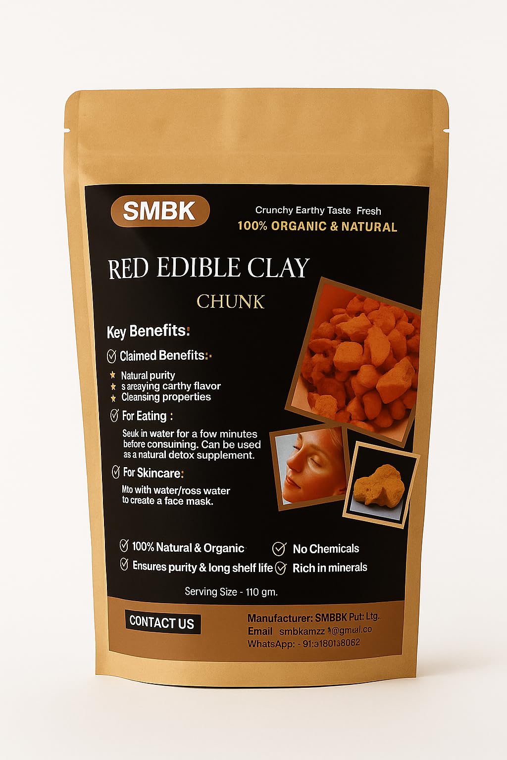 SMBK red clay crushed powder in bowl ready to mix for masks