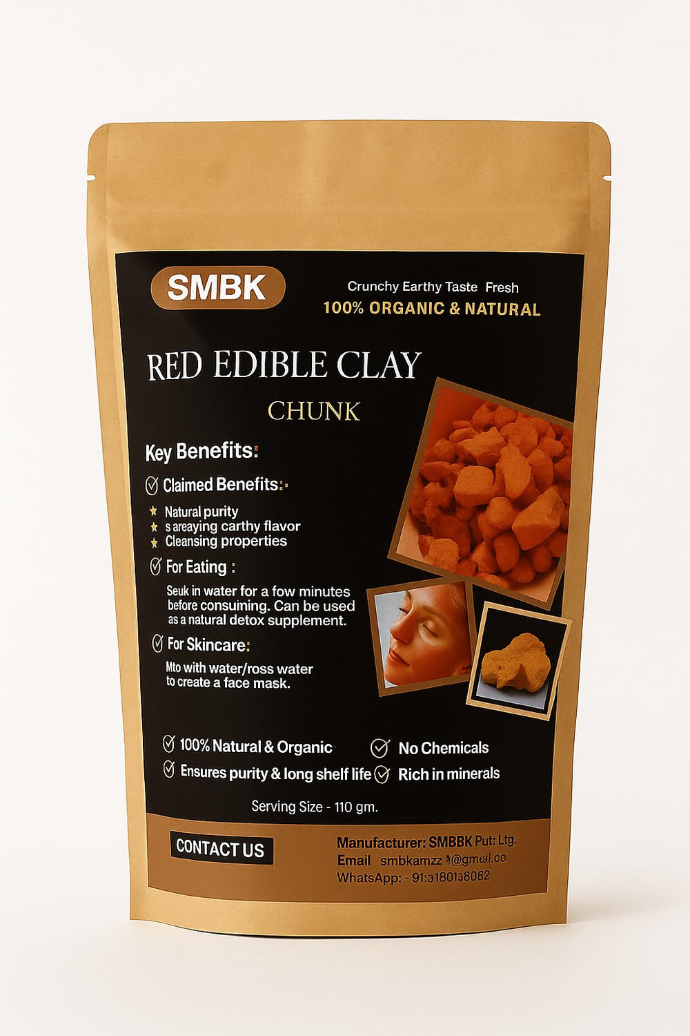 SMBK red clay crushed powder in bowl ready to mix for masks
