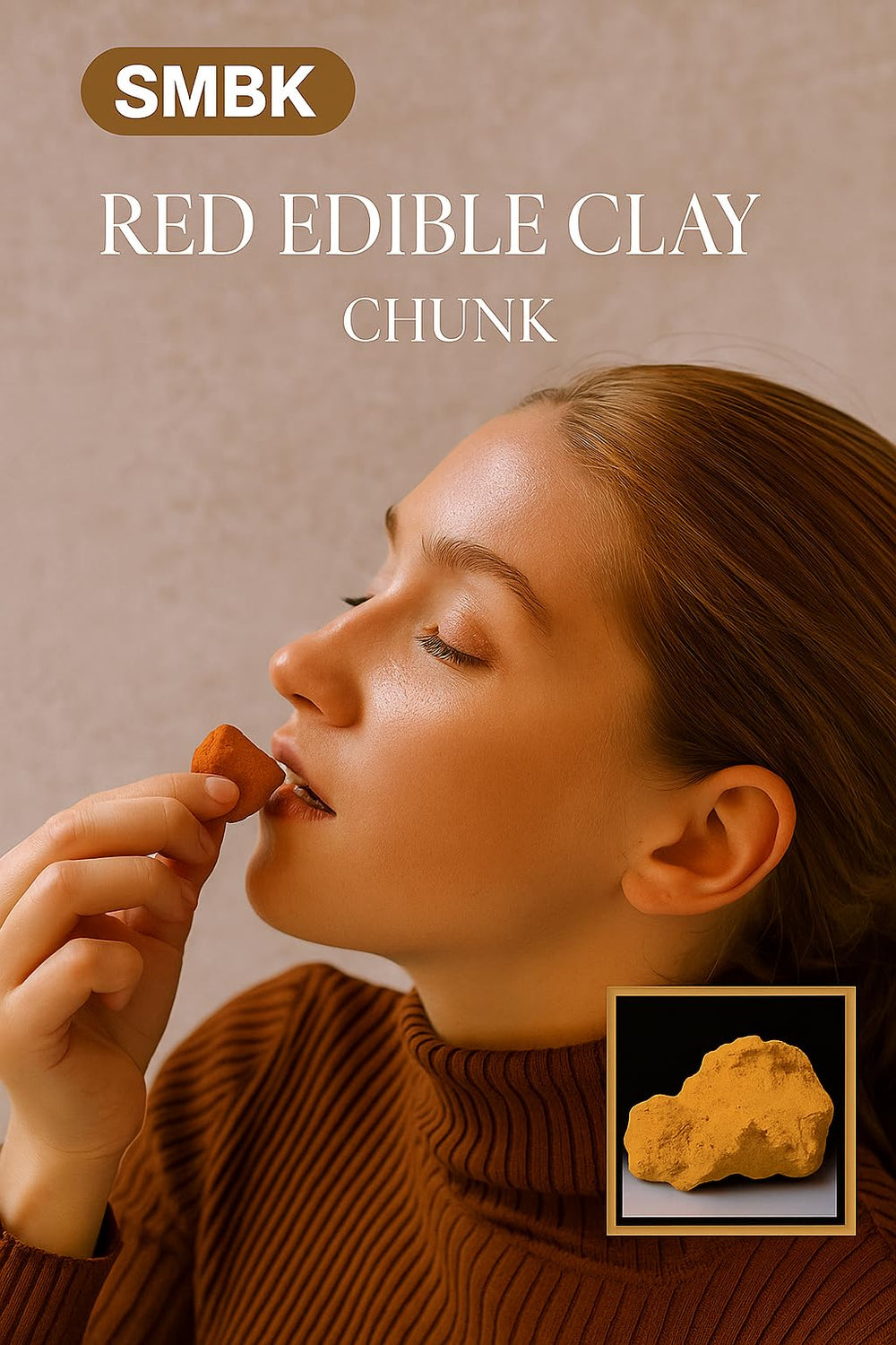 SMBK red clay raw edible chunks close-up highlighting mineral texture