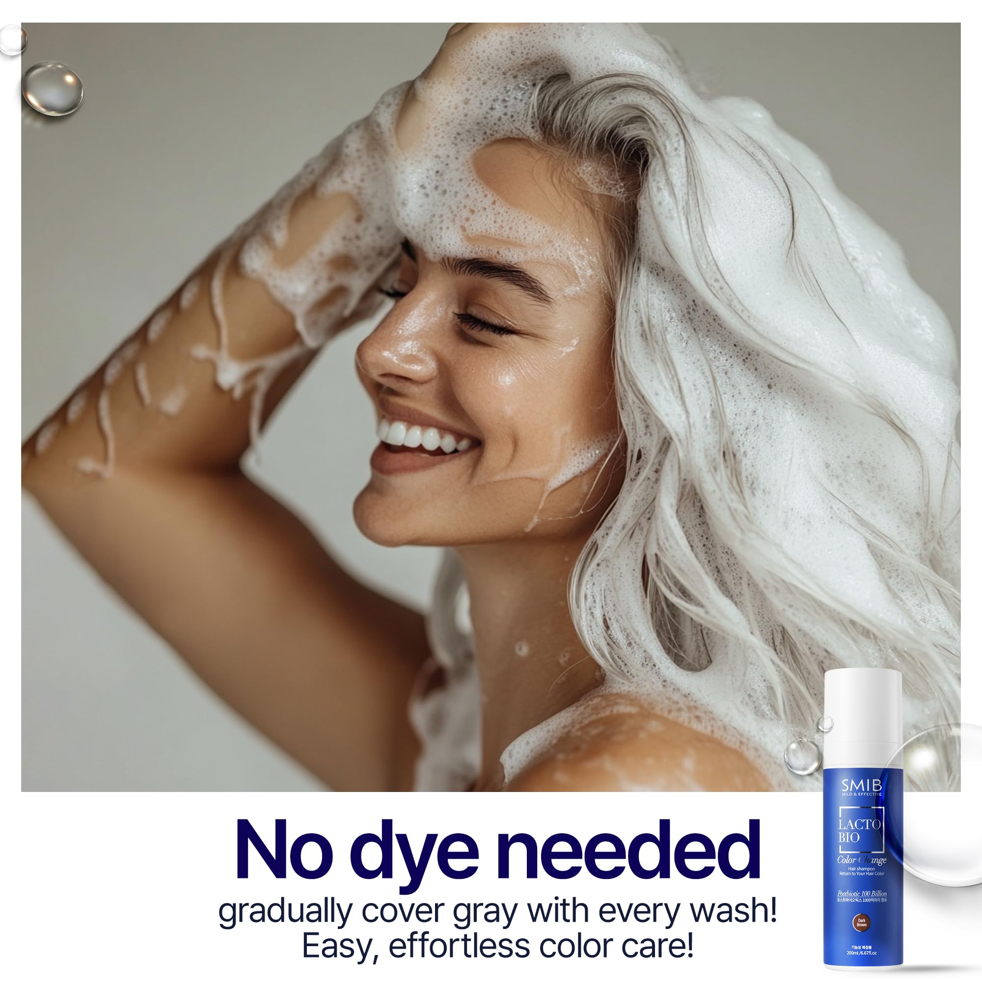 SMIB shampoo being dispensed and lathered for gentle cleansing benefit