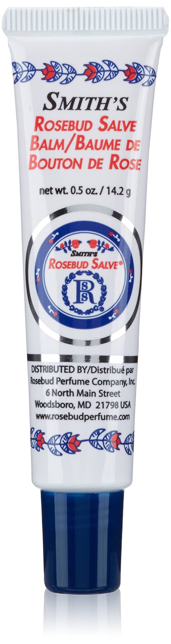 Smith's Rosebud Salve tube front packaging showing compact portability and clear labeling