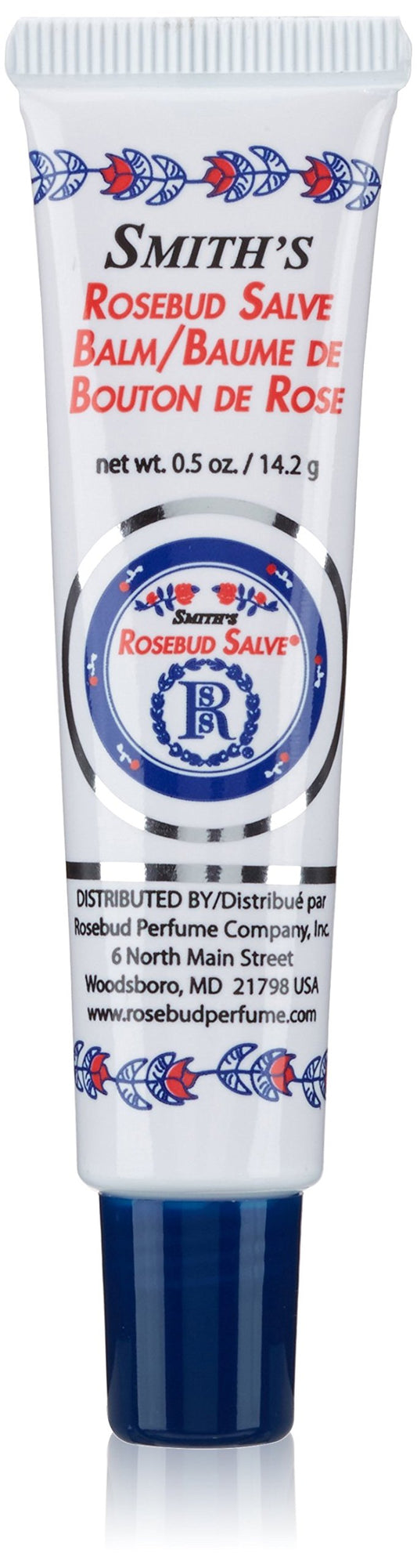 Smith's Rosebud Salve tube front packaging showing compact portability and clear labeling