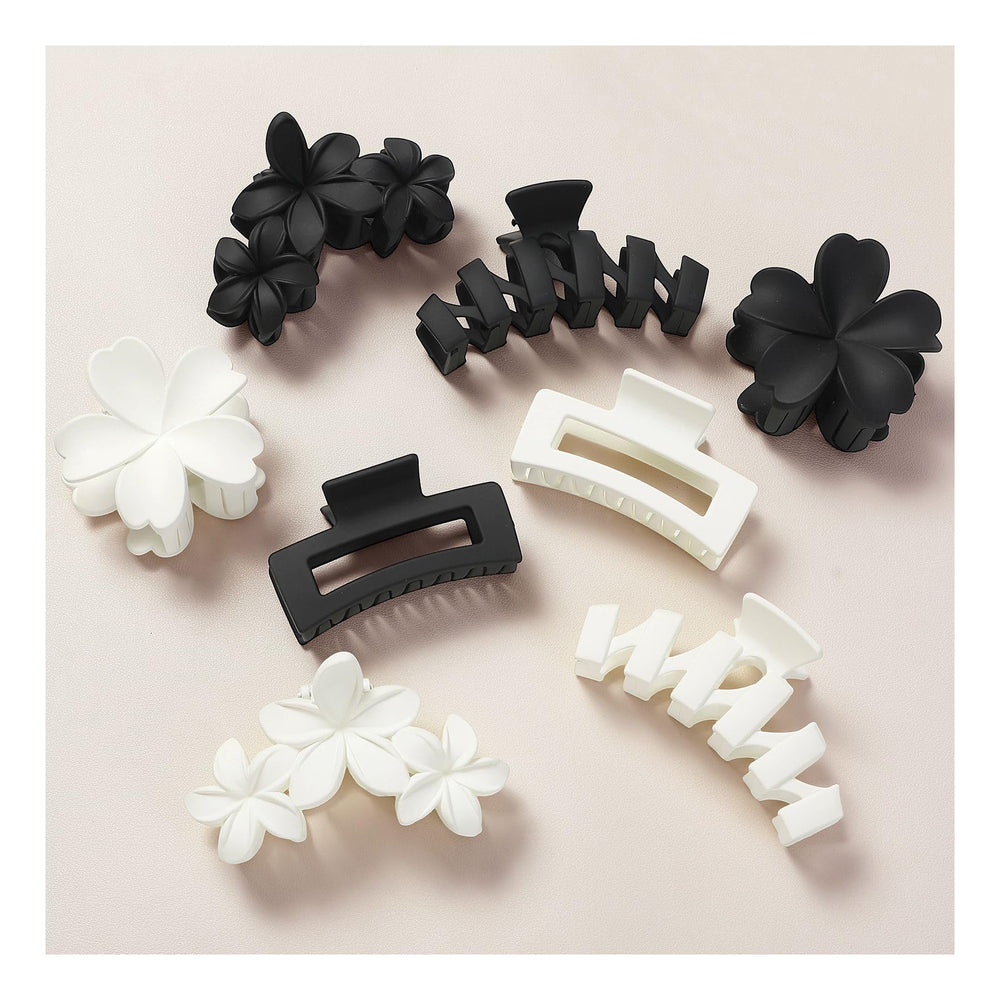 SMKSL front view of eight neutral claw clips showing colors and arrangement, practical set