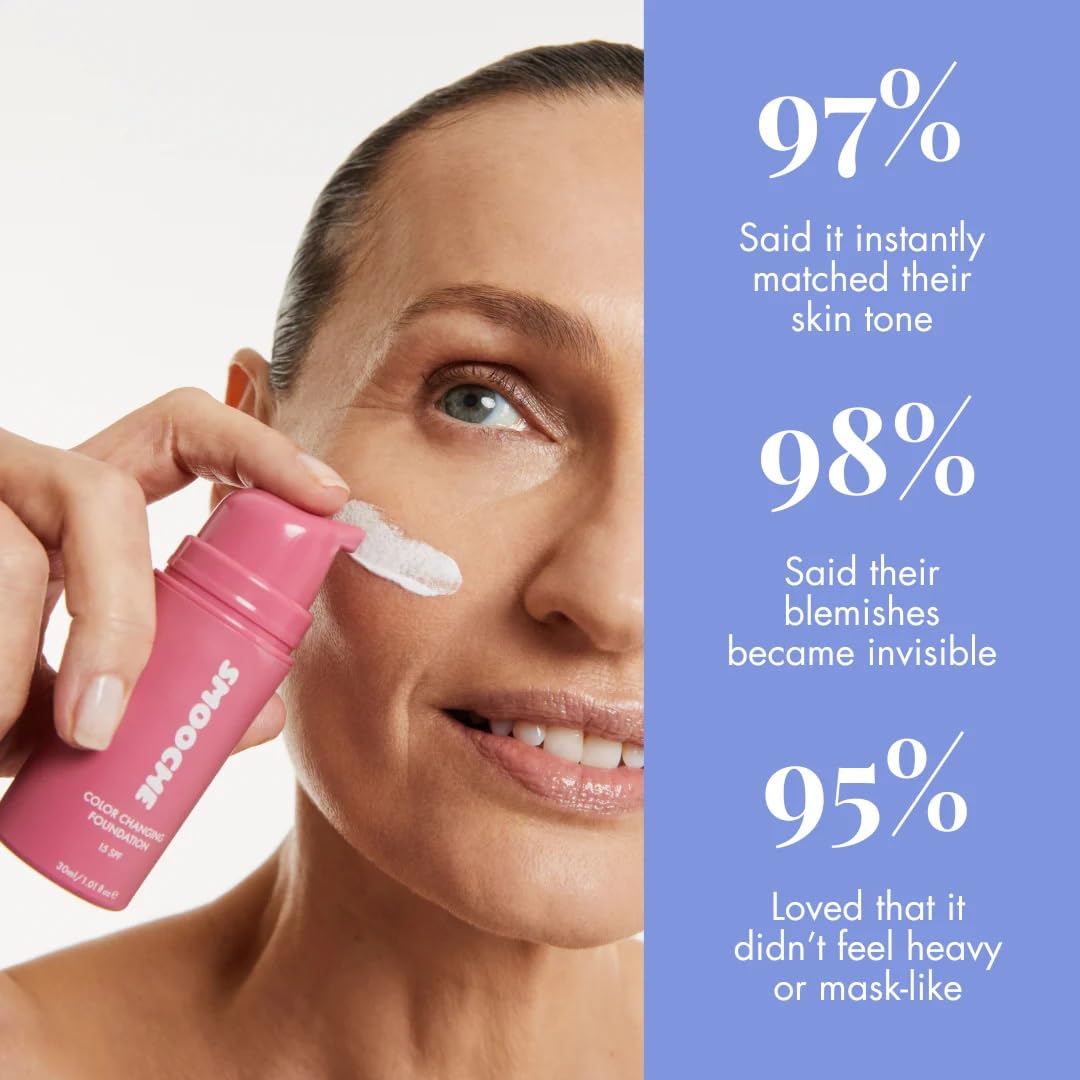 Smooche application with sponge demonstrating buildable, natural finish