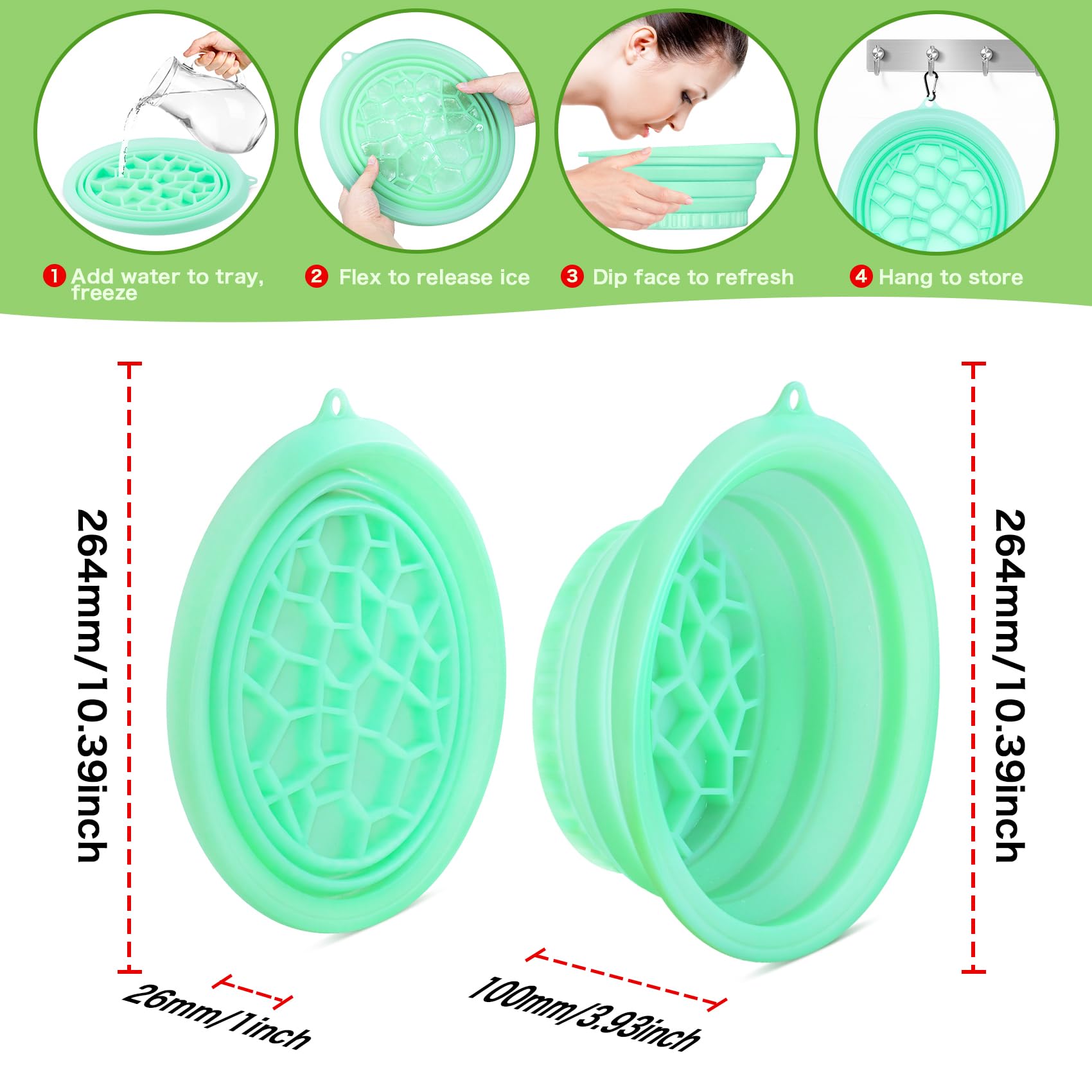 Snipeup built-in ice tray filled with ice showing uniform full-face cooling benefit