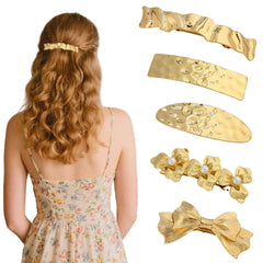 Snmzlc front view of gold relief barrettes showing vintage elegance and secure hold