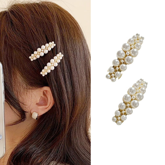 Snmzlc front view metal pearl barrettes showing elegant hold and vintage look