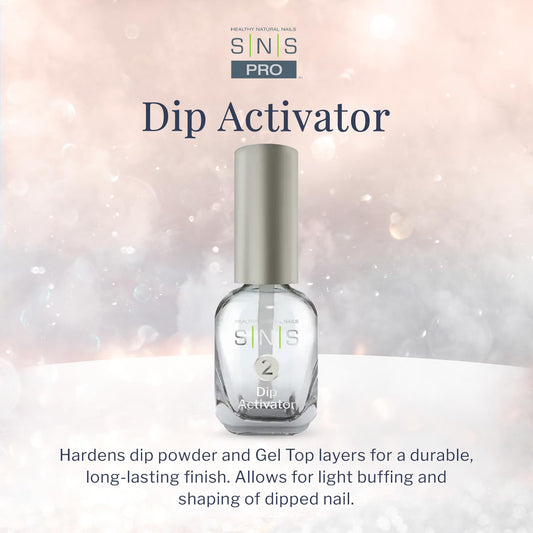 SNS dip activator label closeup highlighting Nutri-Plus ingredients for nail support